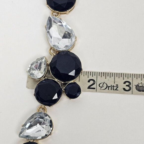 J. Crew Necklace Black White Acrylic Rhinestone Gold Tone Statement Chunky Bib - Picture 11 of 15